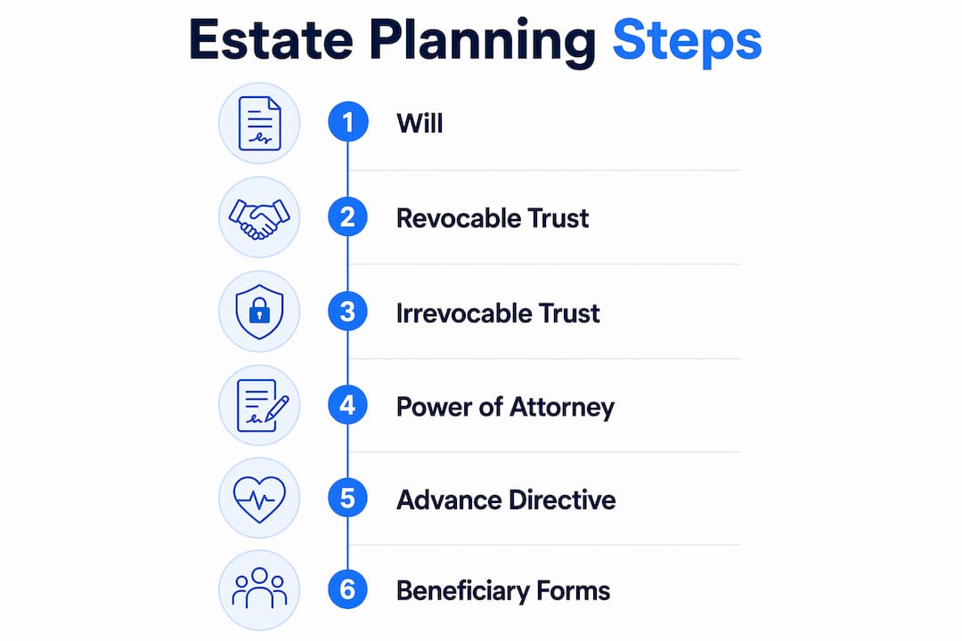 Infographic outlining estate planning document steps