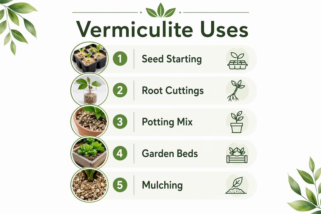 Infographic showing vermiculite gardening uses steps