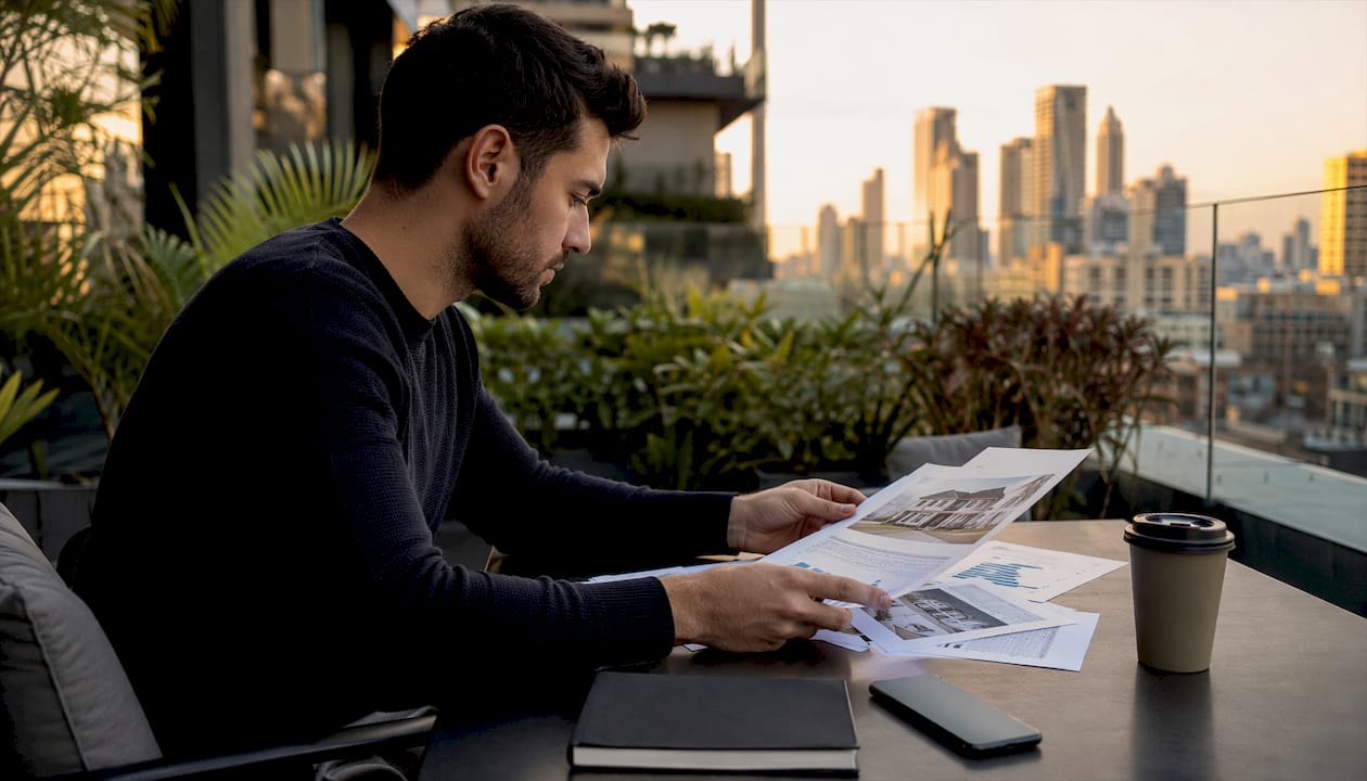 Man analyzing real estate investment papers