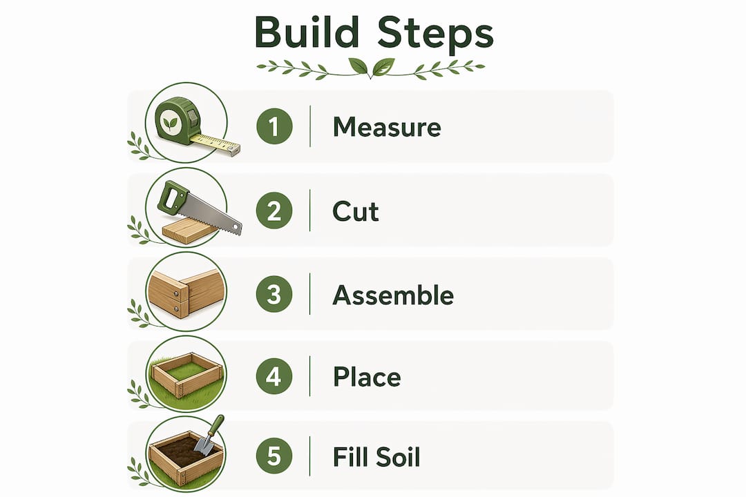 Infographic showing raised garden bed building steps