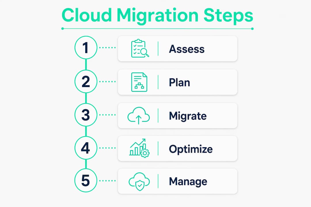 Infographic illustrating cloud migration process steps