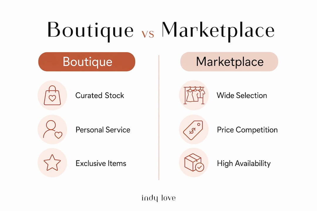 Infographic comparing boutique and marketplace shopping