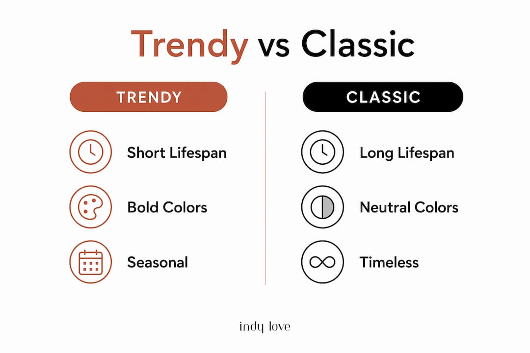 Infographic comparing trendy and classic clothing features