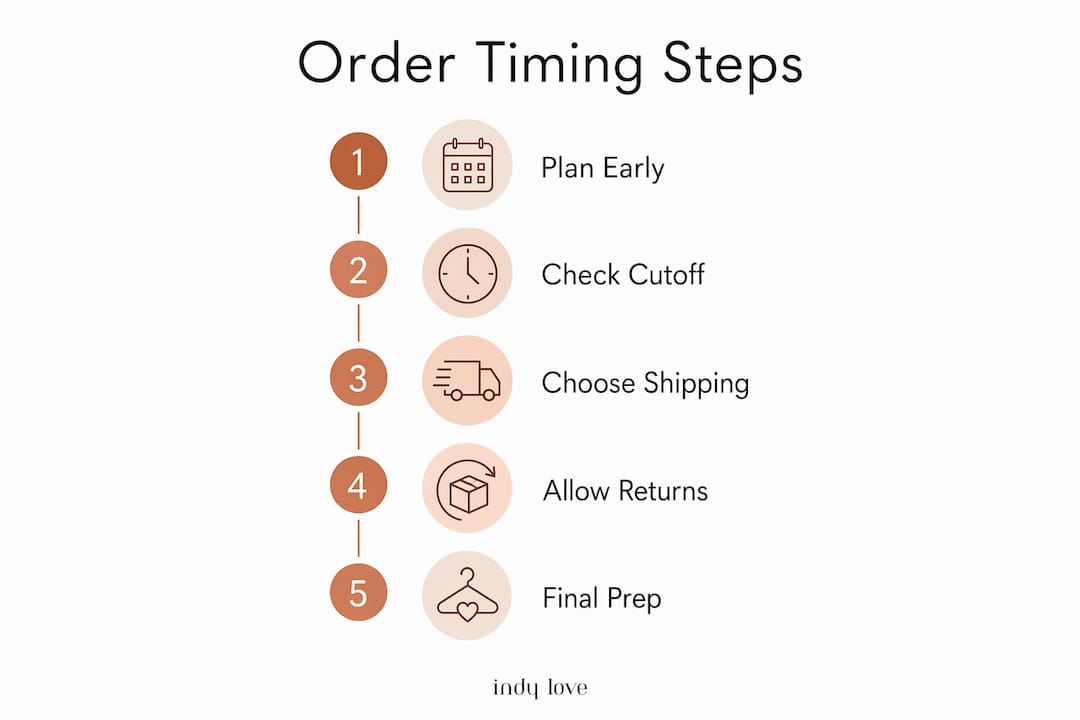 Infographic outlining ordering timing steps for dresses