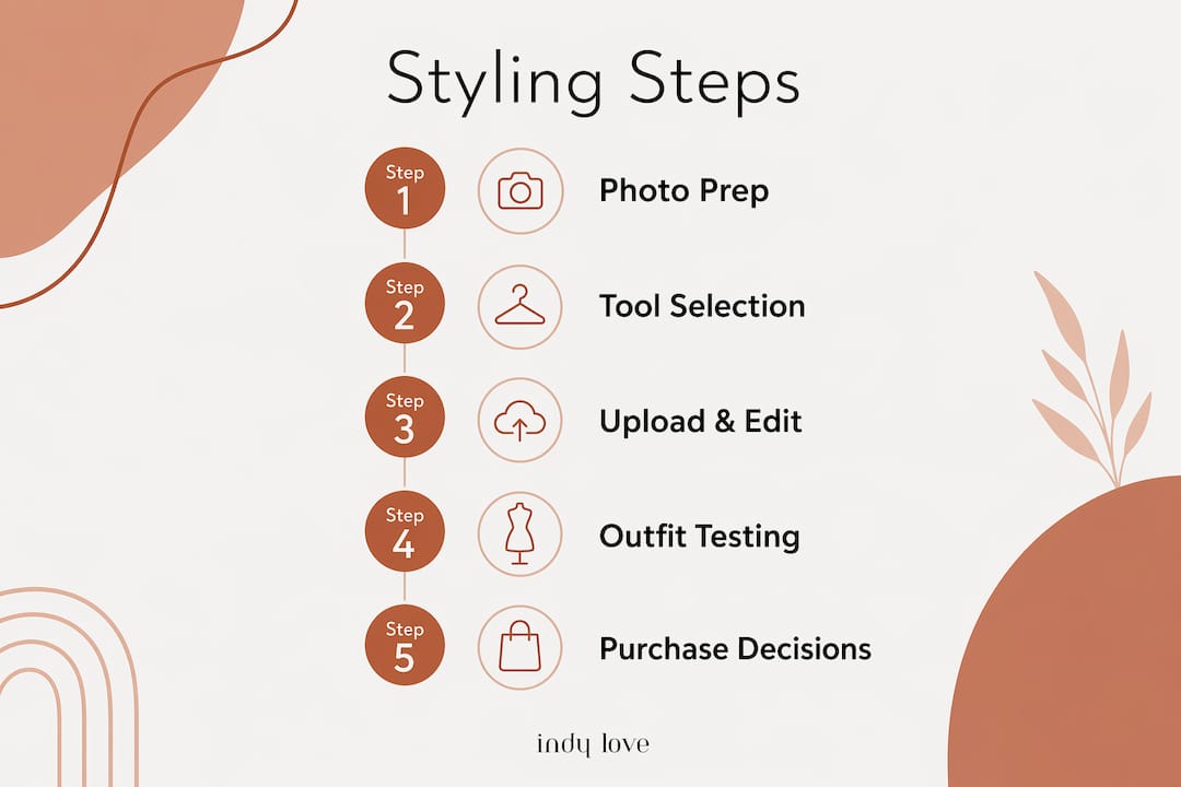 Infographic showing five steps of styling clothes from online photos