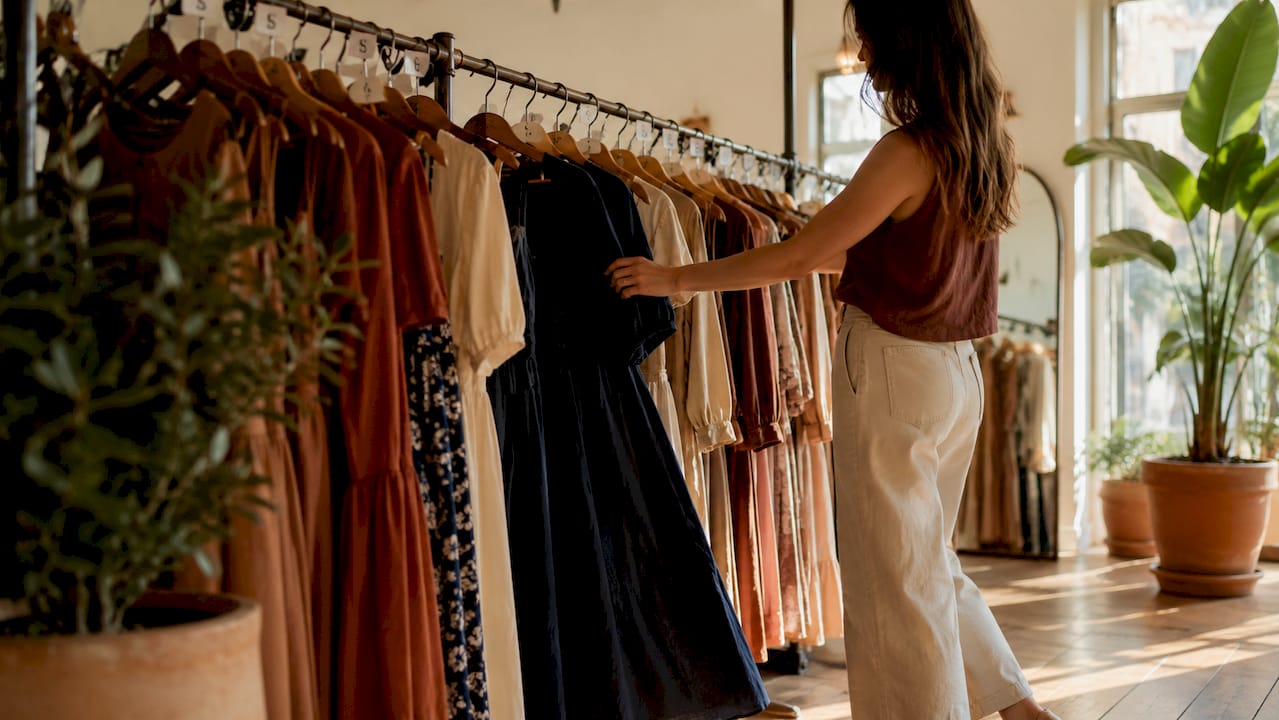 Hand touching dress among limited size variants