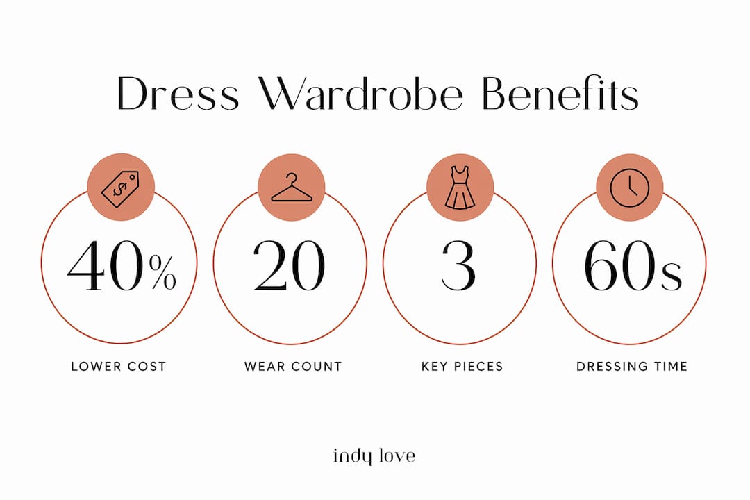 Infographic showing dress wardrobe benefits with stats