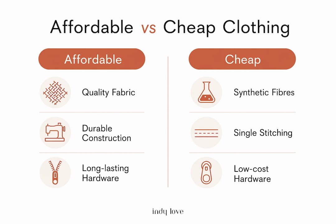 Infographic comparing affordable and cheap clothing features