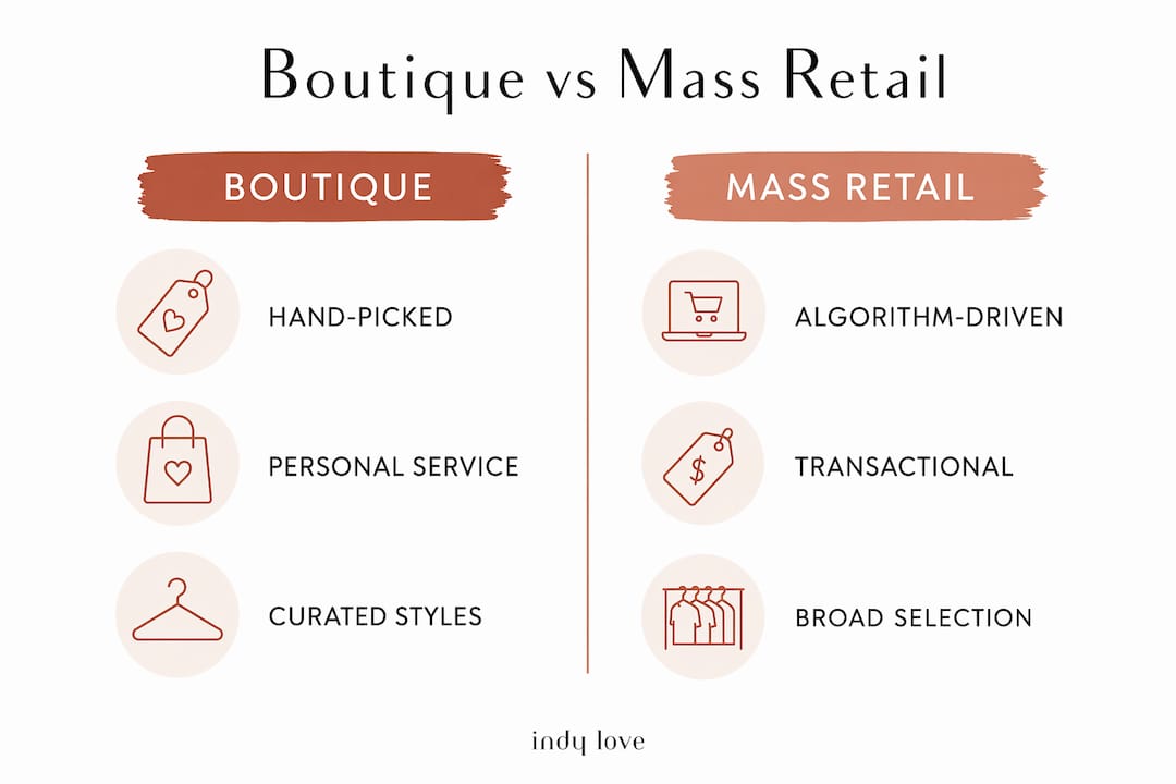 Infographic comparing boutique and mass retail shopping