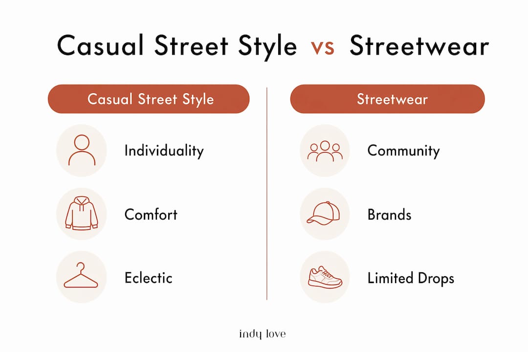 Infographic comparing casual street style and streetwear
