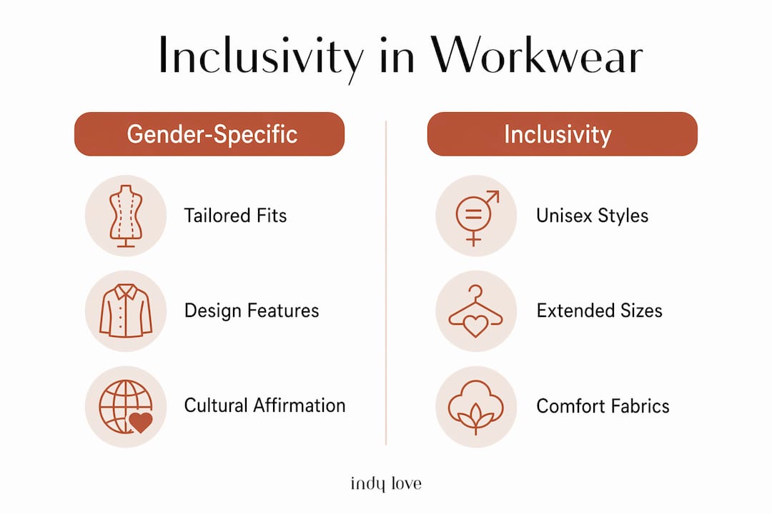 Infographic comparing gender-specific and inclusive workwear features