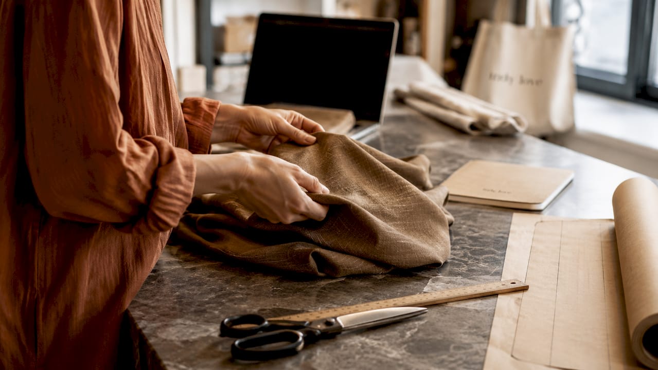 Tailor examining high-quality fabric texture