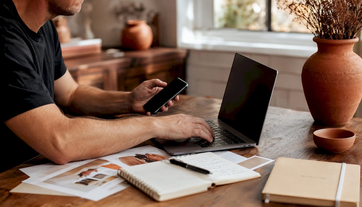 Man verifying online retailer product photos