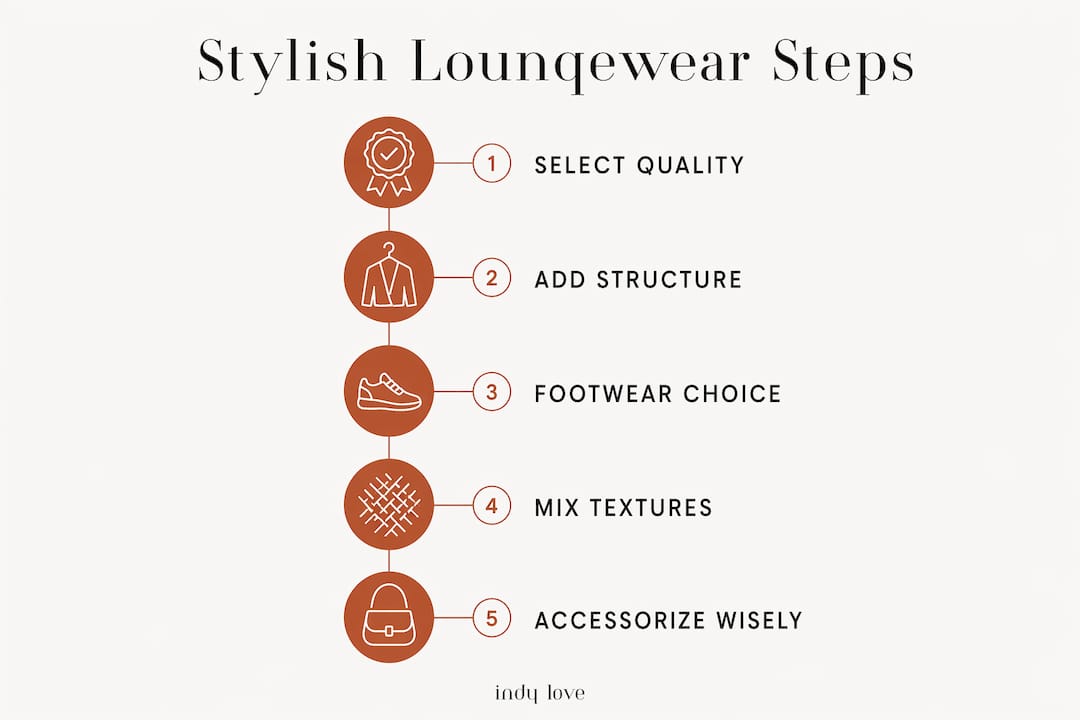 Infographic with five steps for styling loungewear chicly