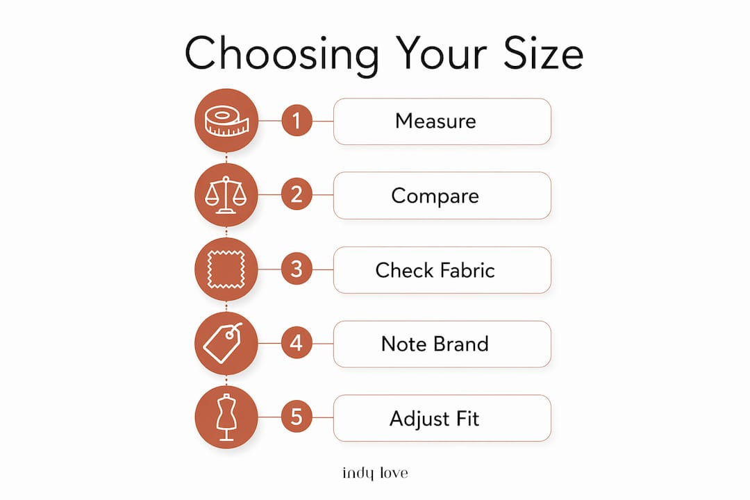 Infographic illustrating steps to choose clothing size online