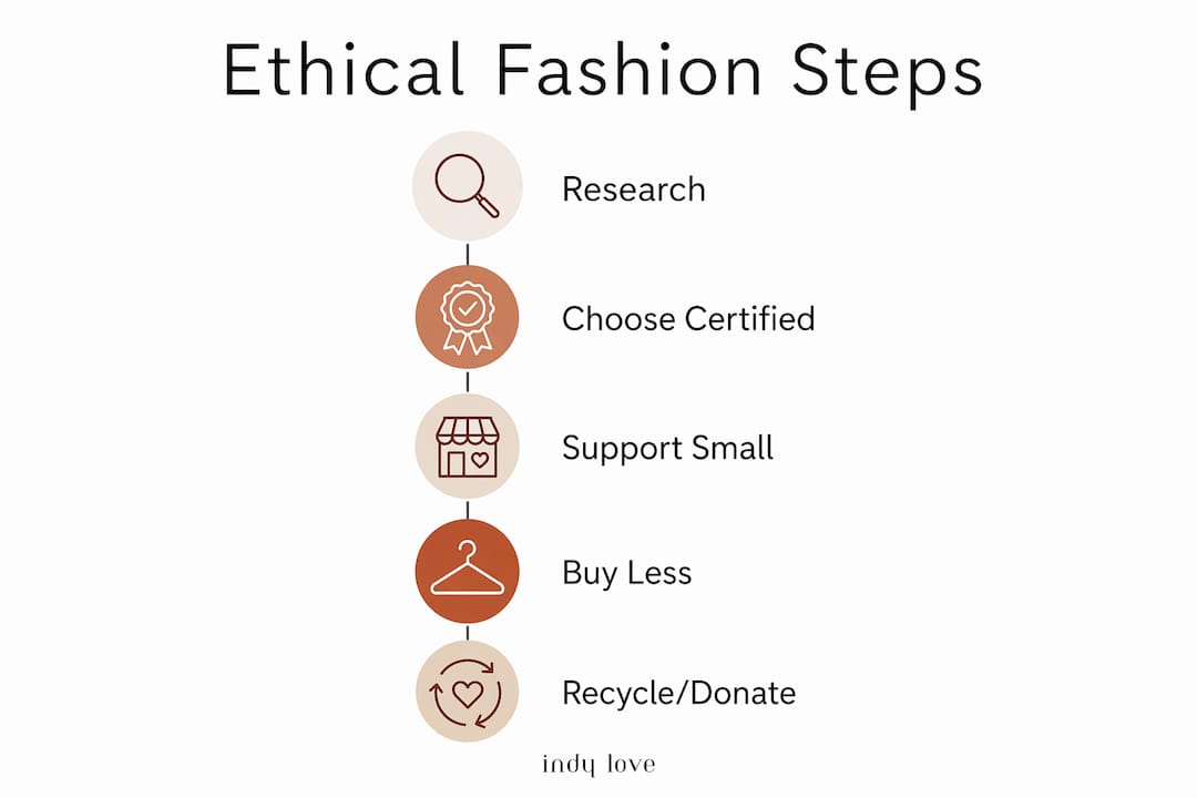 Infographic outlining steps for ethical fashion shopping