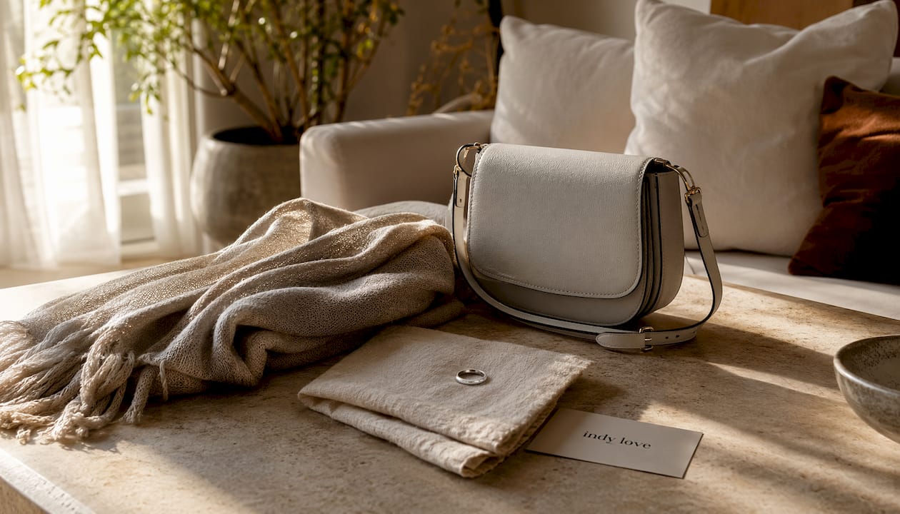Understated accessories on wooden table
