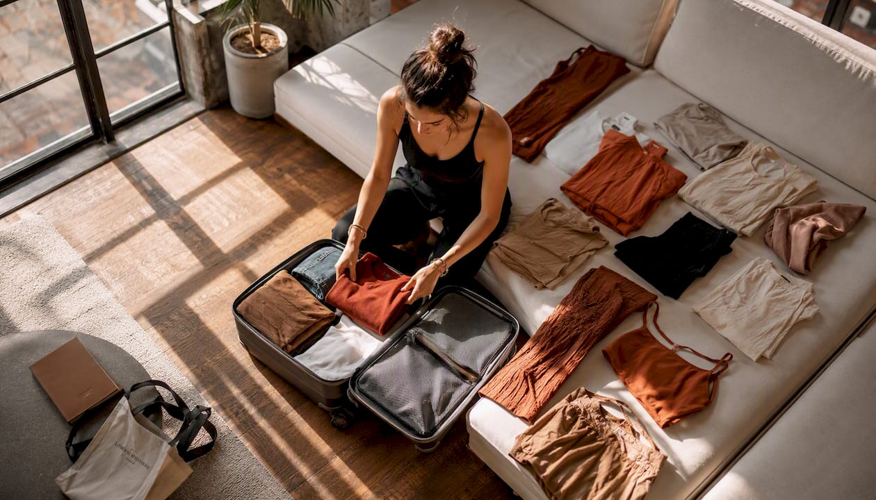 Woman packing easy-care travel clothes