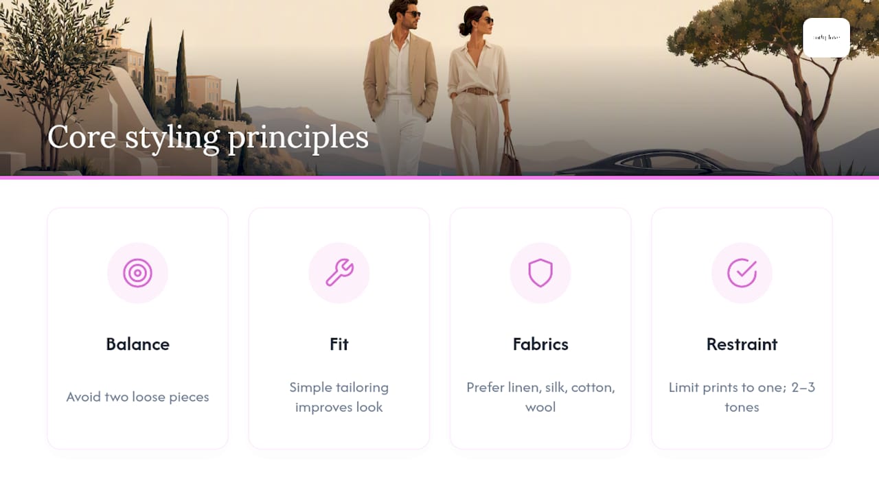 Diagram of four styling principles for casual elegant dress
