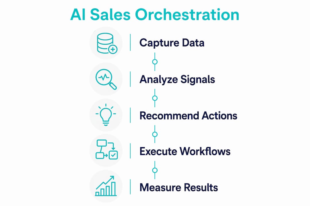 Infographic illustrating AI sales orchestration steps