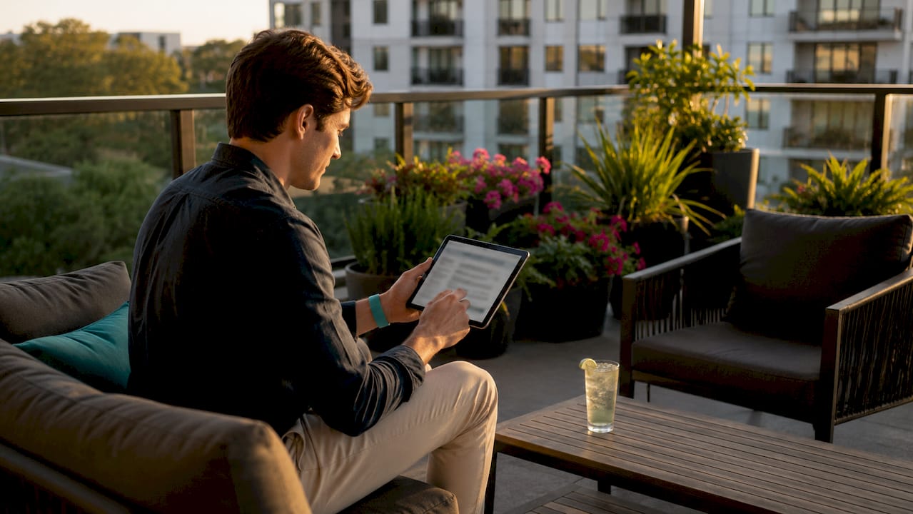 Hands interacting with sales orchestration tablet