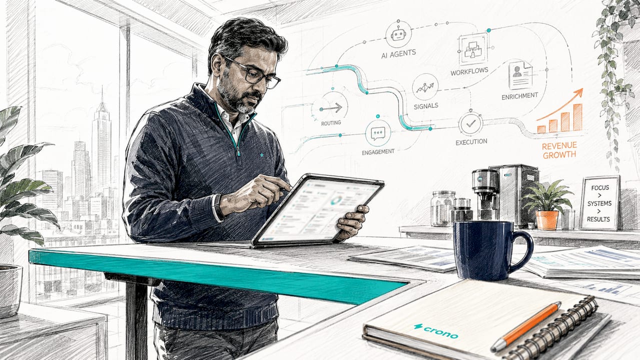 Man working with AI sales dashboards at desk