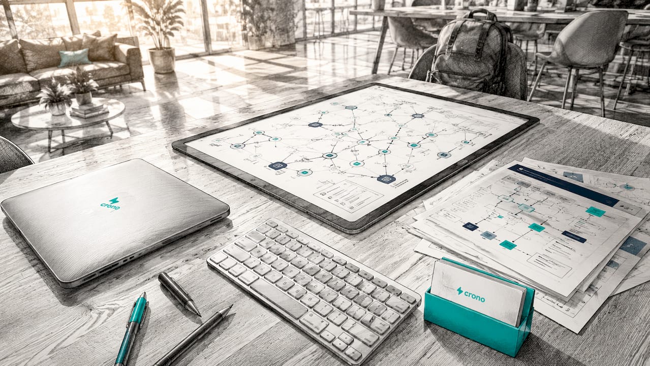 Close-up of hands managing sales pipeline on touchscreen