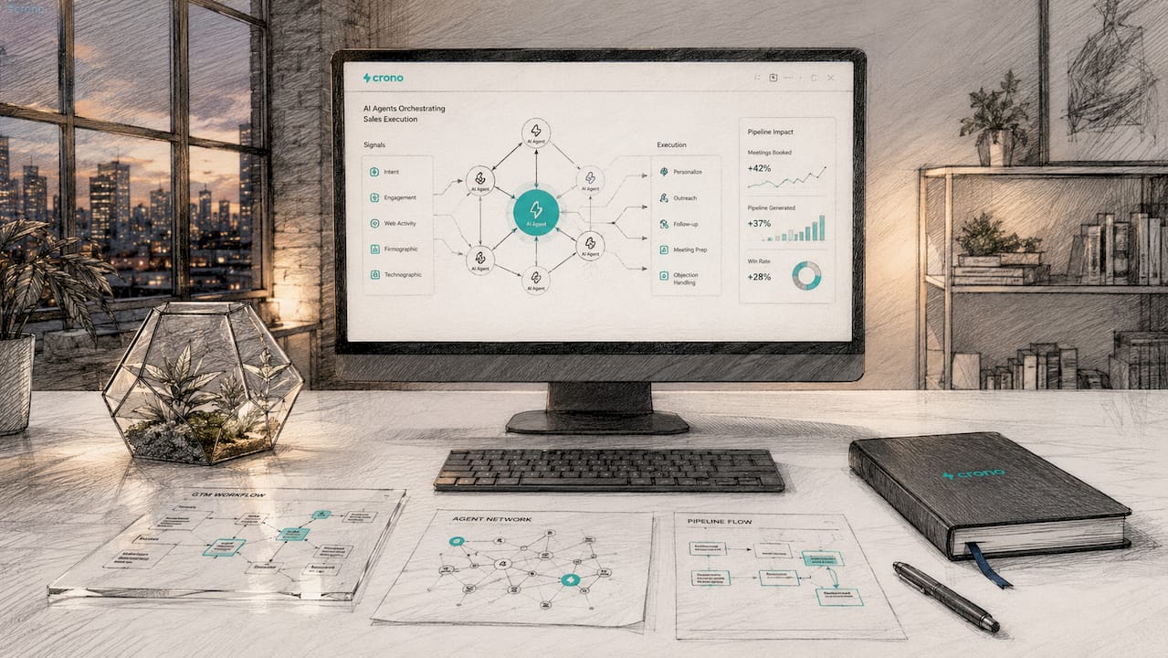 Modern workspace showing sales workflow network