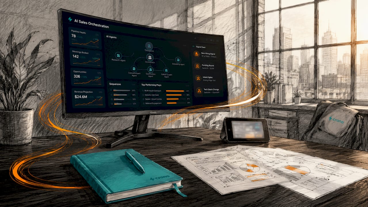 Workspace illustrating AI sales orchestration flow
