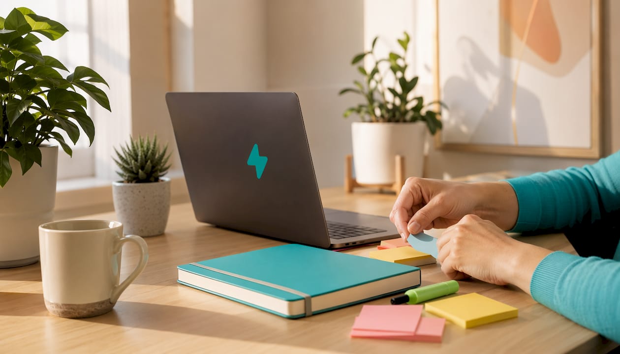 Hands taking notes in modern sales demo call setting