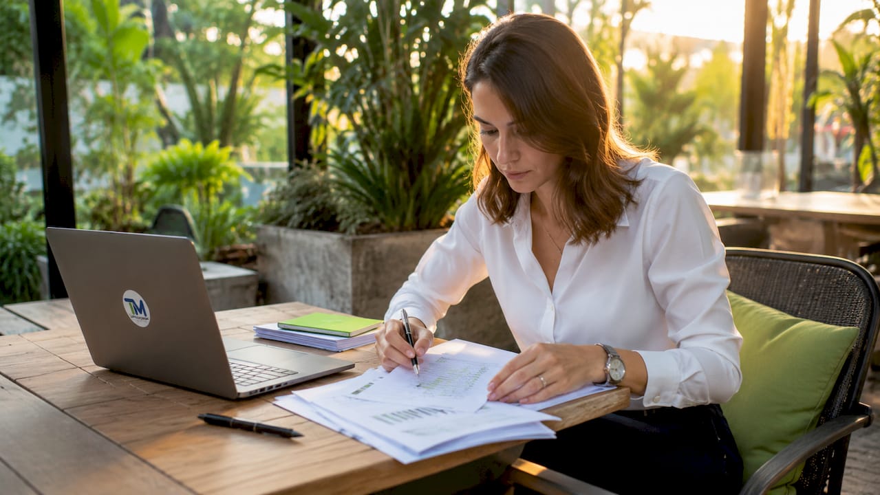 Accountant reviewing tax documents and spreadsheets