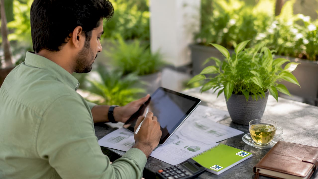 Hands using tablet for electronic financial filing
