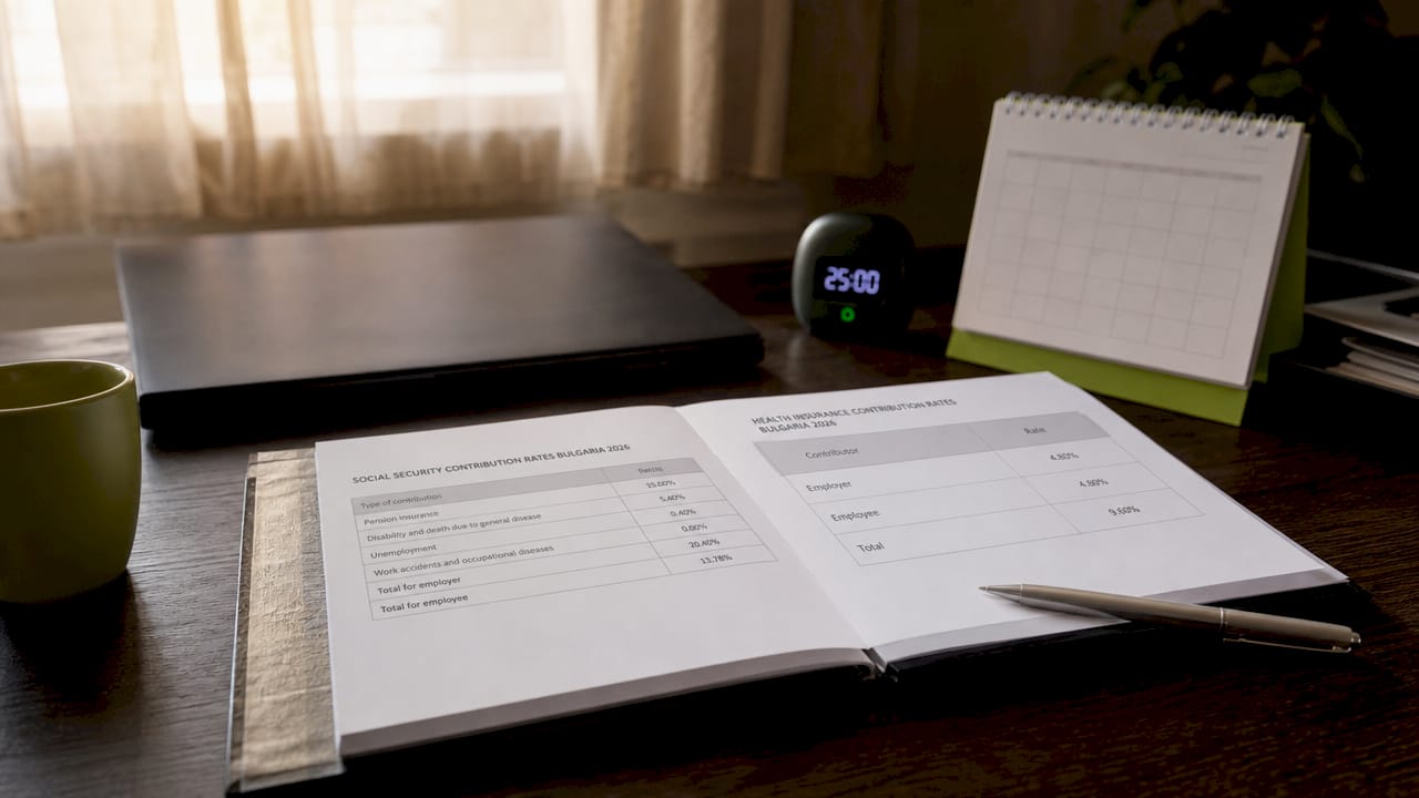 Bulgarian insurance documents and desk setup