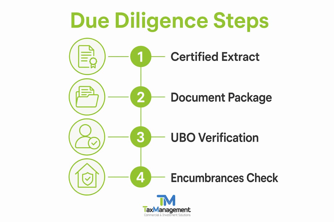 Vertical flow infographic illustrating 4 due diligence steps