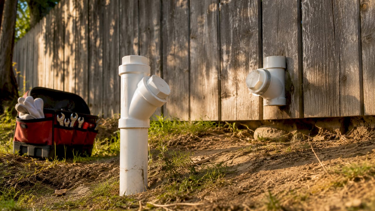 Indoor basement showing two types of plumbing cleanouts
