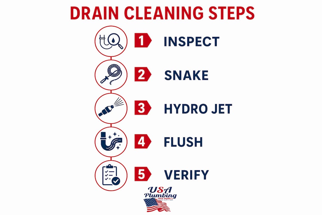Infographic showing professional drain cleaning process steps