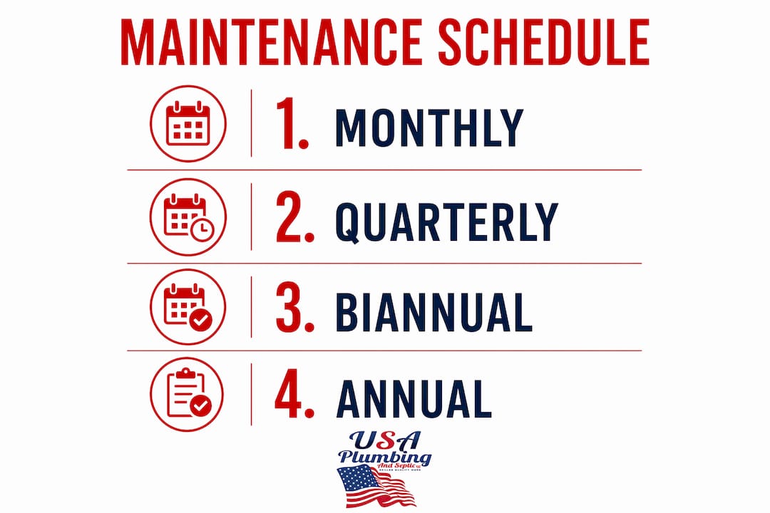 Infographic showing plumbing maintenance inspection frequency