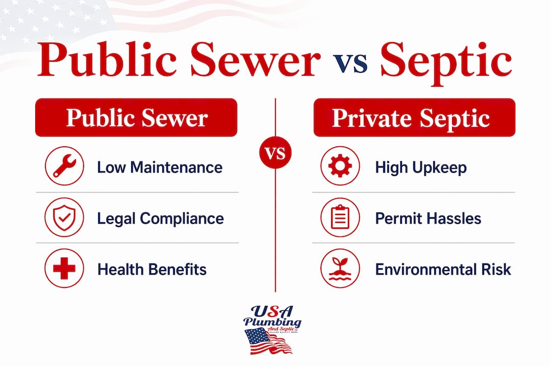 Infographic comparing public sewer and septic benefits