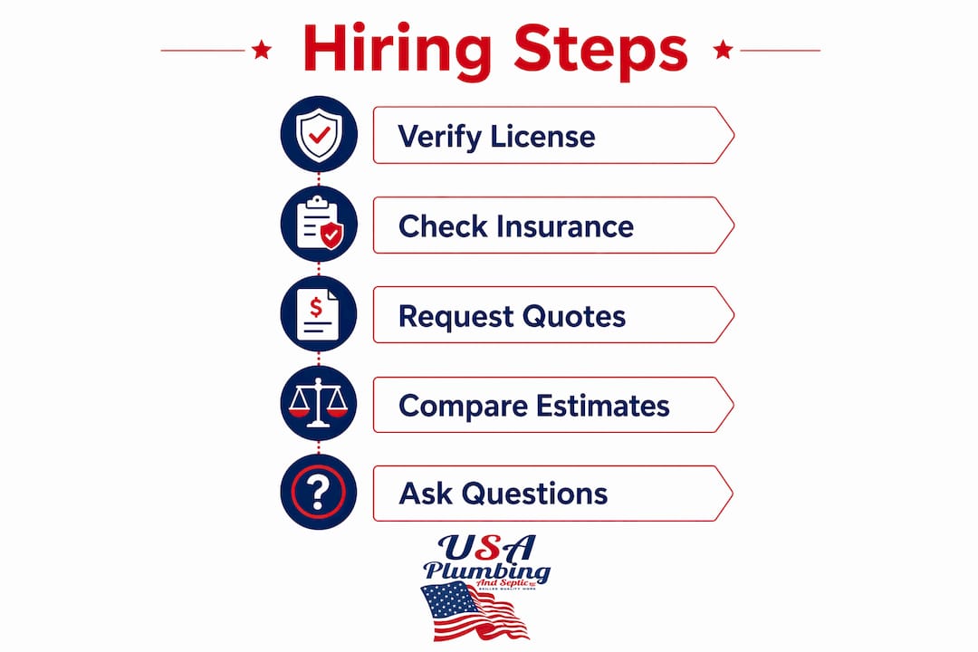 Infographic outlining steps to hire licensed plumber