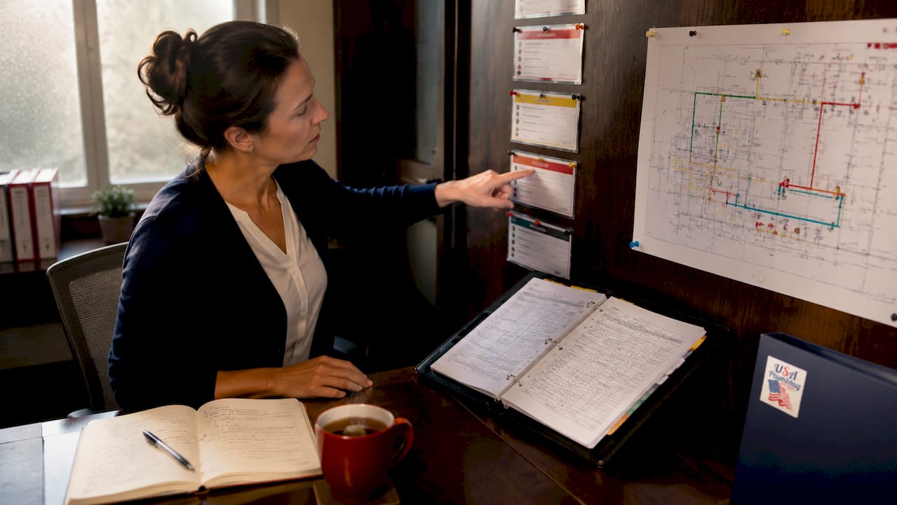 Property manager reviewing emergency contact board