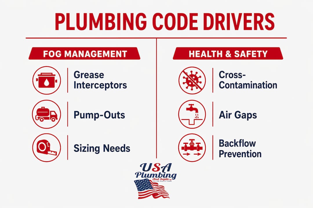 Infographic showing main restaurant plumbing code drivers