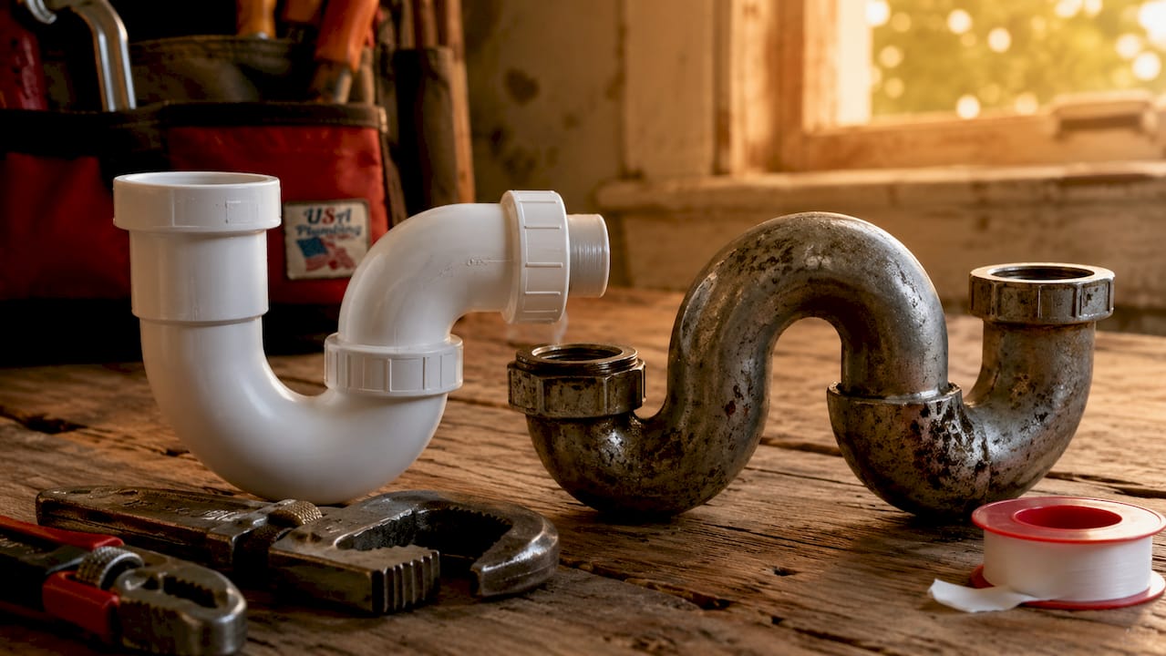 Side-by-side comparison of P-trap and S-trap plumbing pipes