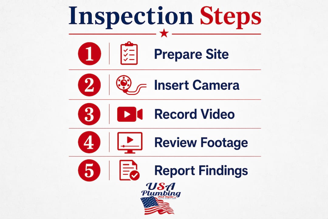 Infographic illustrating sewer camera inspection steps