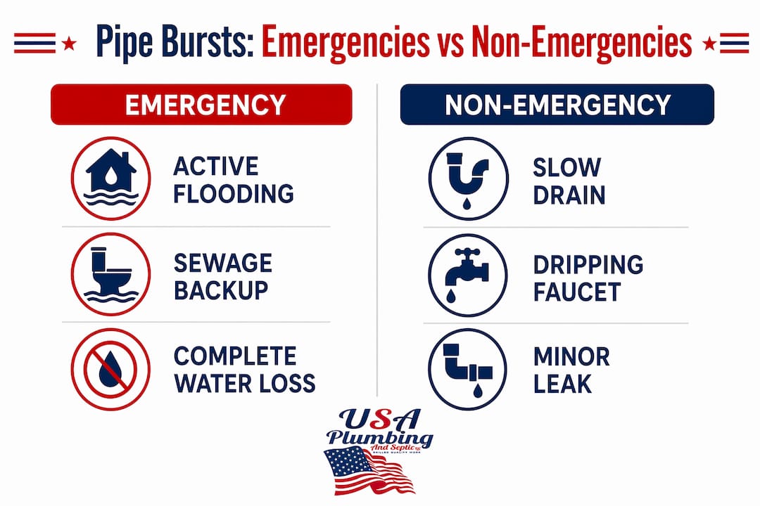 Infographic contrasting emergency and non-emergency pipe bursts