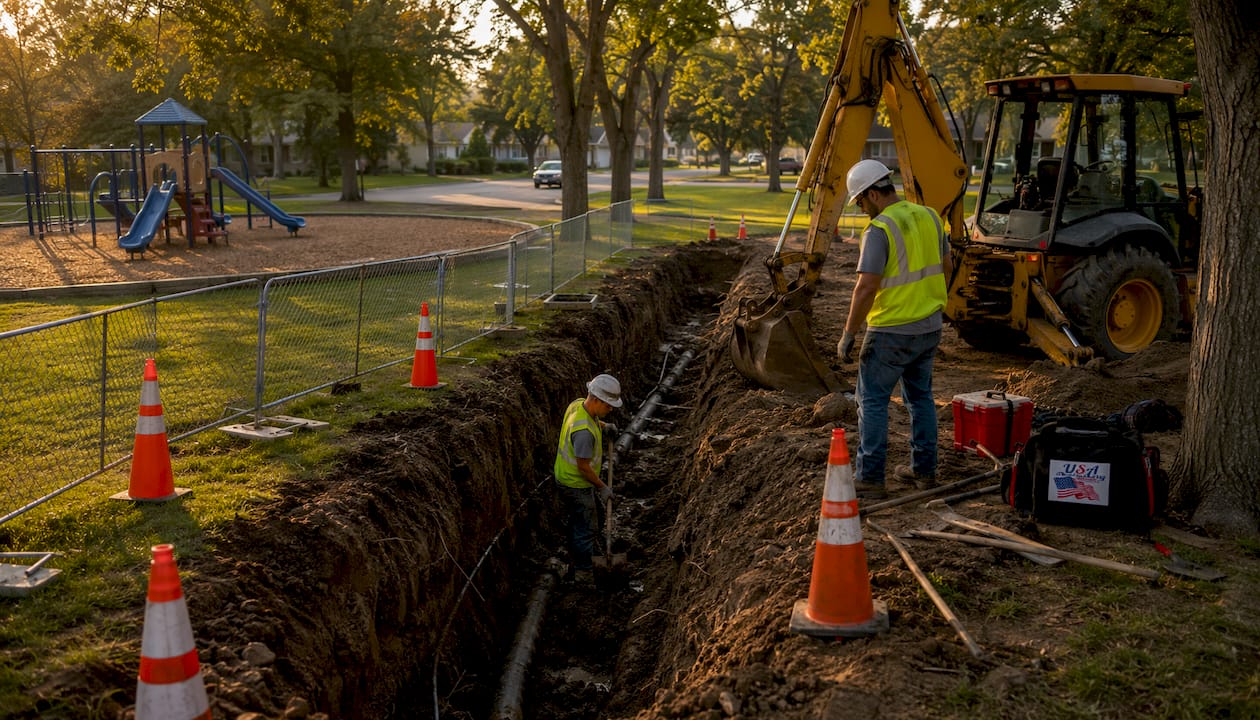 Open trench water main replacement site