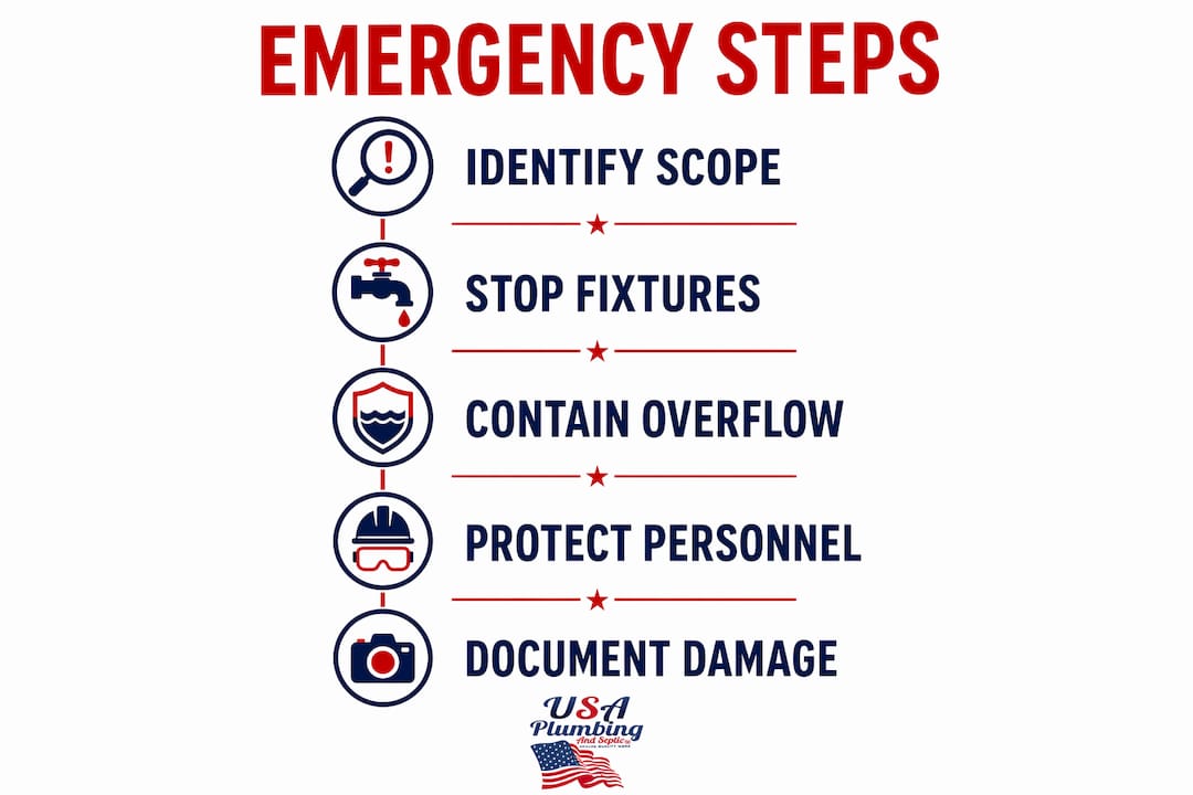 Infographic of emergency steps for sewer backup incidents