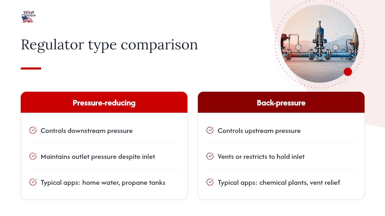 Diagram comparing pressure-reducing and back-pressure regulators