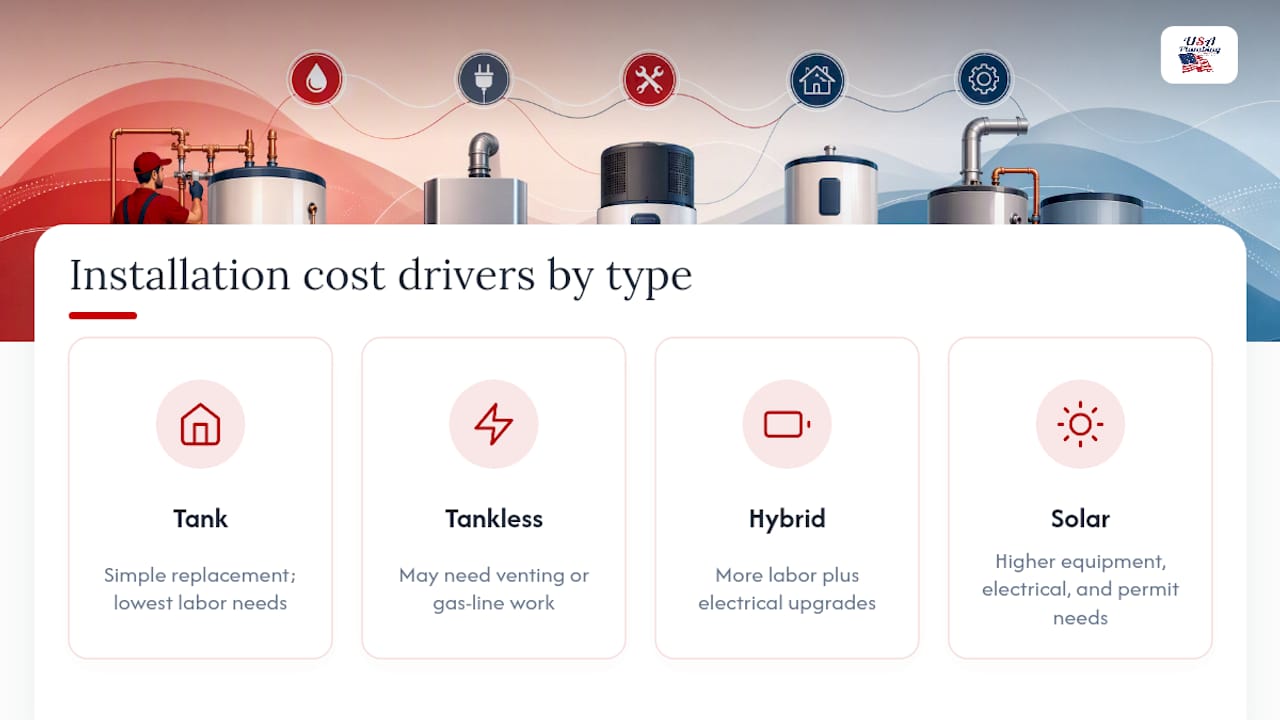 Water heater types and installation cost drivers