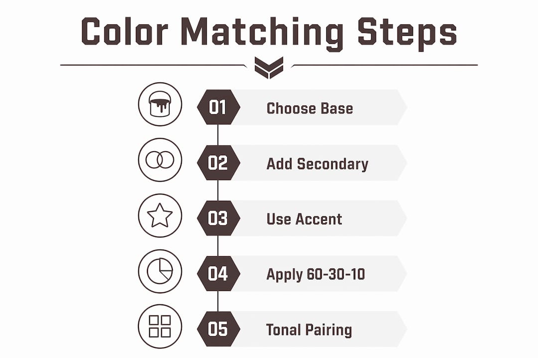 Infographic showing color matching steps in fitness apparel