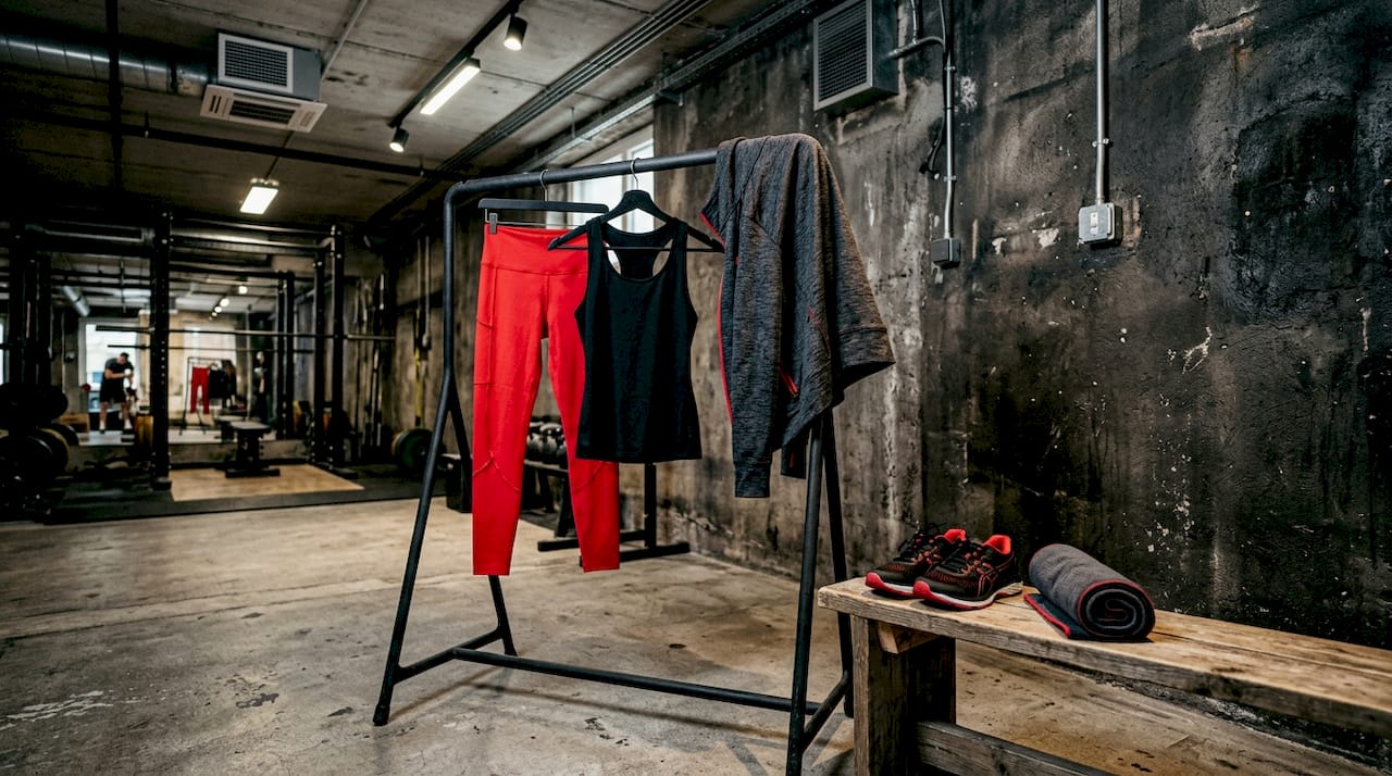 Coordinated fitness apparel laid out